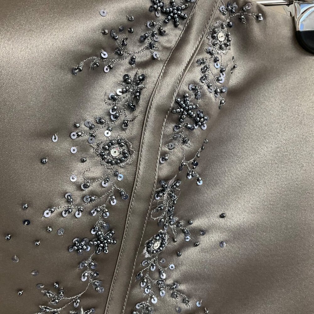 New Image Two-Piece Gray Corset Sweep Train Silk Womens Sz 10 Formal Dress Prom - Picture 11 of 16